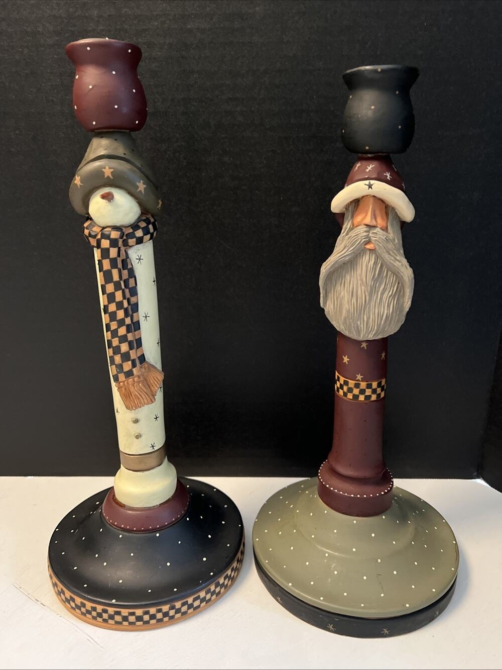 Williraye Studios Christmas Candle Holders Taper Snowman Santa 11.5” & 12”